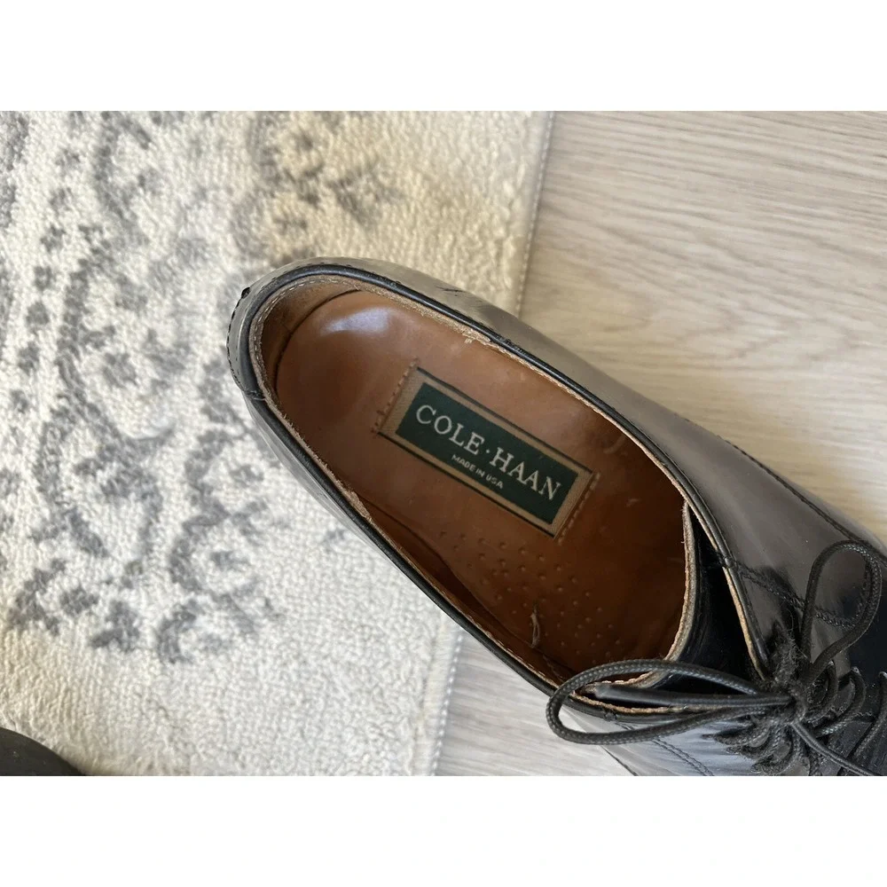 Cole Haan Leather Dress Shoes Mens 9.5 D Black Lace Up USA Preppy Academia